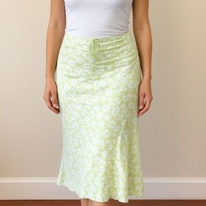 Satin Daisy Floral Print Midi Skirt